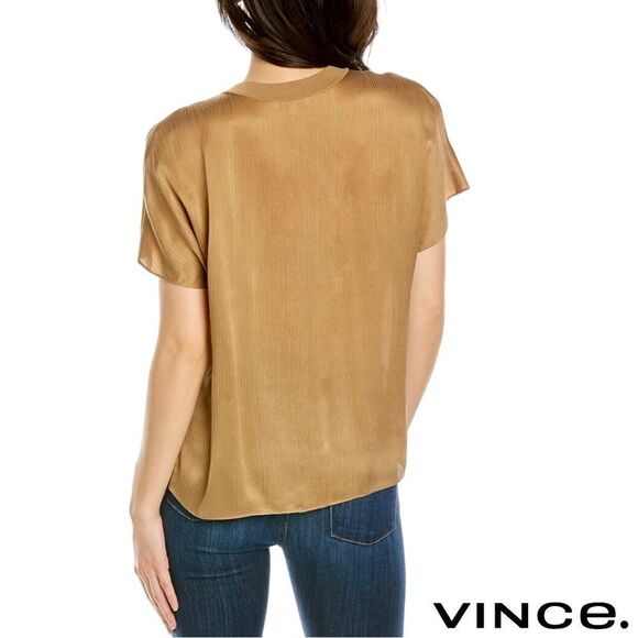 Vince. **NWT** Rib Trim Flutter Sleeve Shell Blouse in Almond - Picture 3 of 16